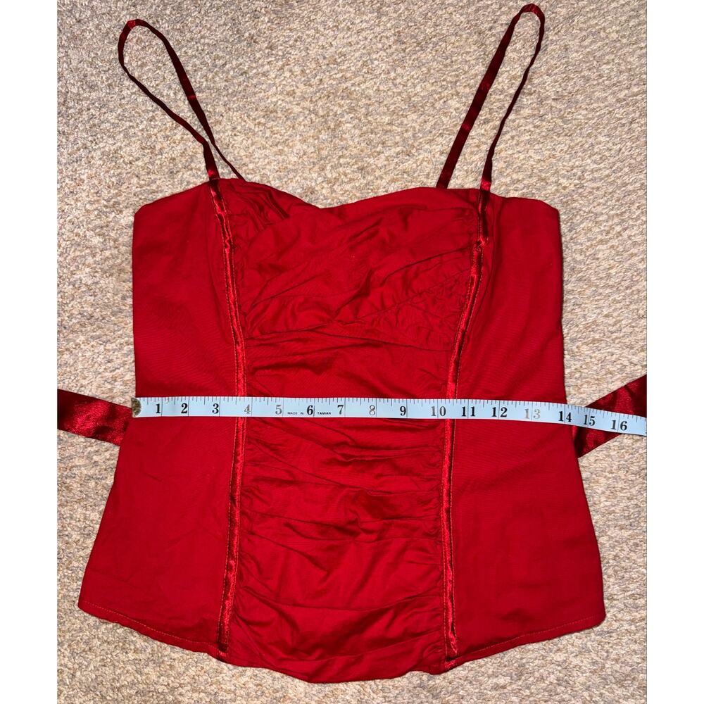 bebe Red Satin Corset Top Y2K Ruched Cami Tie Back Bustier Tank Medium - Picture 8 of 12